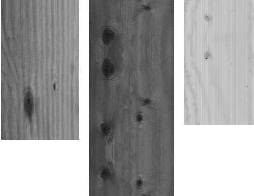 Figur 2.2 Tre träbitar av samma material avlästa med scatterfunktionen på olika avstånd. Tydlig skillnad i ljusnivå kan ses.