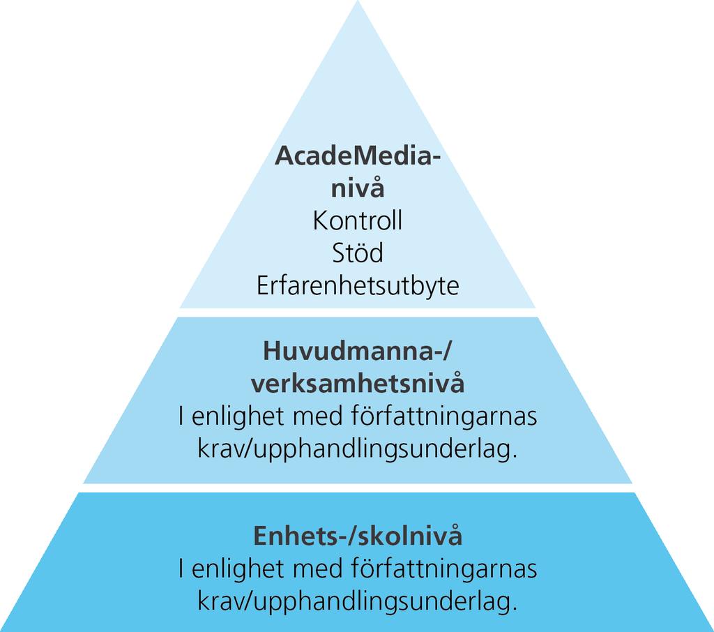 Då koncernen är stor och för att på bästa sätt kunna ta del av olika verksamheters erfarenheter så bedrivs idag ett aktivt arbete på tre nivåer Inom AcadeMedia är vi alla helt överens om att det