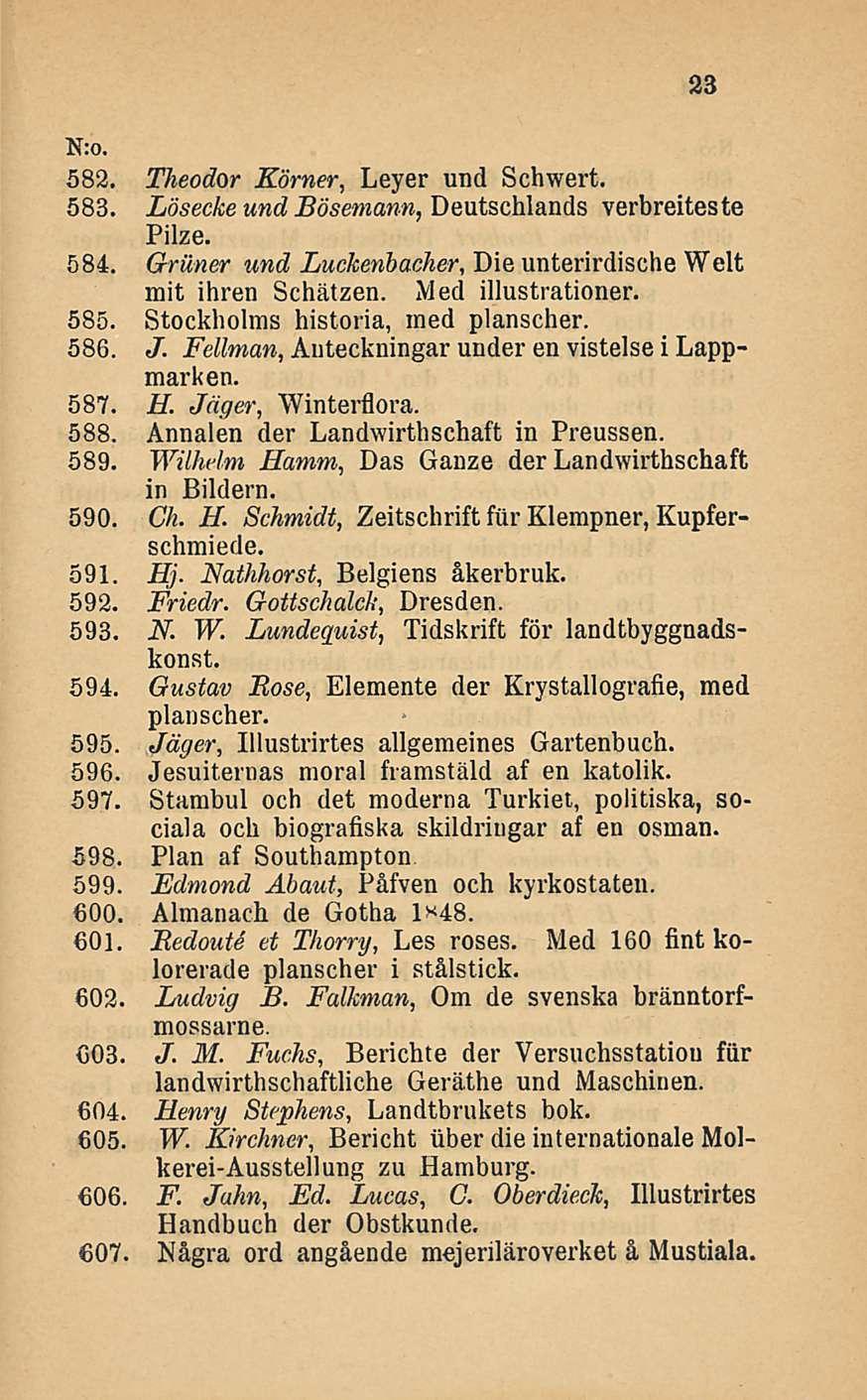 23 582. Theodor Körner, Leyer und Schwert. 583. Lösecke und Bösemann, Deutschlands verbreiteste Pilze. 584. Griiner und Luckenbacher, Die unterirdische Welt mit ihren Schätzen. Med illustrationer.