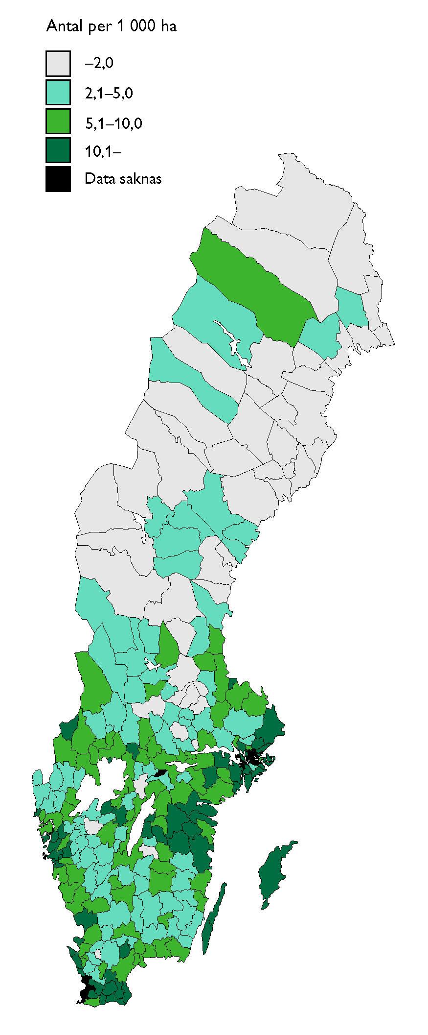 Figur 8. Nyckelbiotopernas geografiska spridning.