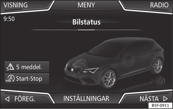Tryck på infotainmentknappen / och sedan på funktionsknappen Fordon Bild 42 Easy Connect: CAR-menyn. bild 41 eller tryck på infotainmentknappen för att gå till menyn Fordon bild 42.