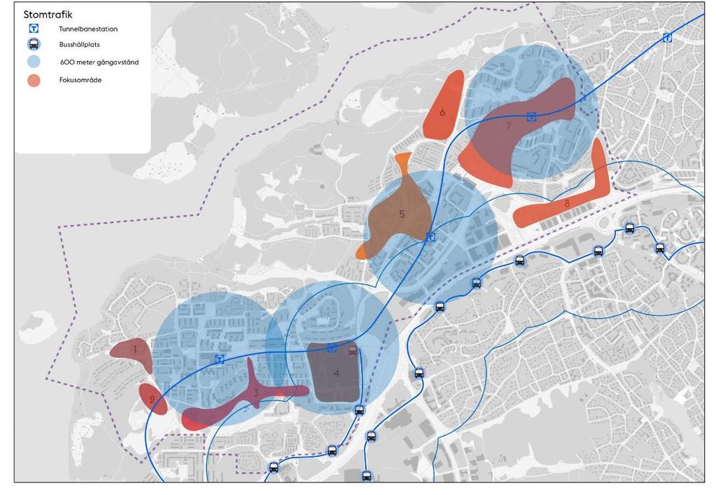 4.1 AVSTÅND TILL KOLLEKTIVTRAFIKENS STOMNÄT Avstånd till tunnelbanelinjer och bussarnas stomlinjer utgör en faktor i bedömningen av det lägesspecifika parkeringstalet.