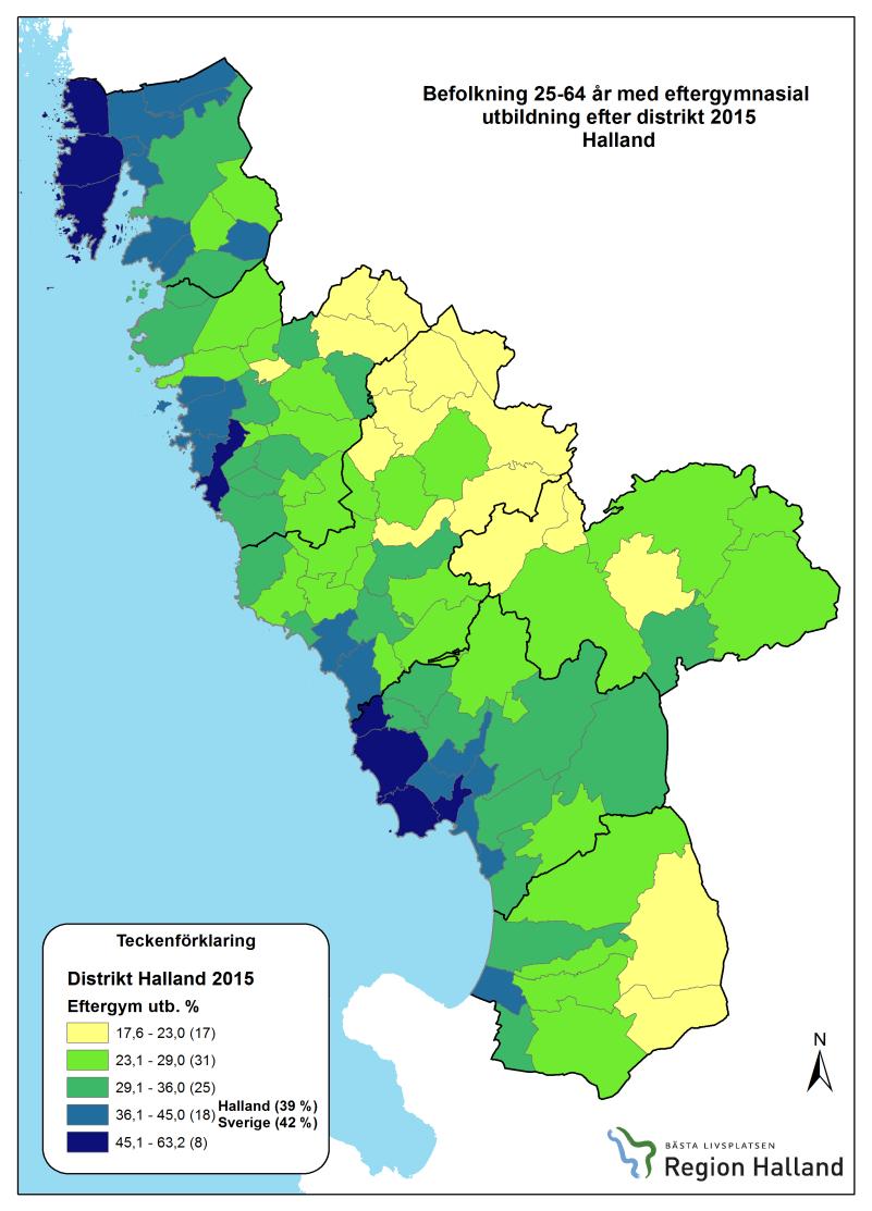 5 45,0 4 35,0 25,0 Befolkning (25-64 år) med eftergymnasial utbildning.