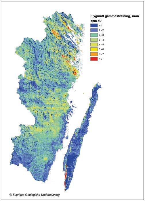 Figur 1.9. Flygmätt strålning från uran i Kalmar län (vänster) samt Gotlands län (höger) Tabell 1.5. Andel (procent) som anger om de känner till om mätningar av radonhalt genomförts i bostaden.