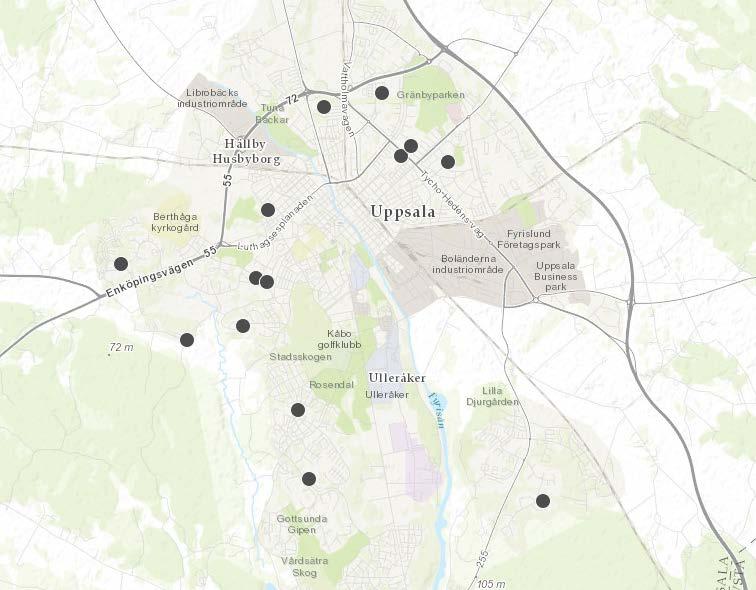 5 (11) Karta 1. Fritidsklubbar i centrala Uppsala I exemplet Stenhagen finns det två skolor.