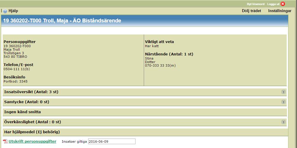 Sida 22 (41) Personens huvudnod När du klickar på personens huvudnod framkommer en översiktsvy på den högra sidan av bilden.