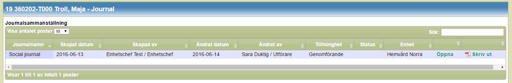 Sida 32 (41) För att öppna vyn Journal för en person klickar du på Journal under vald person i den vänstra delen av fönstret.