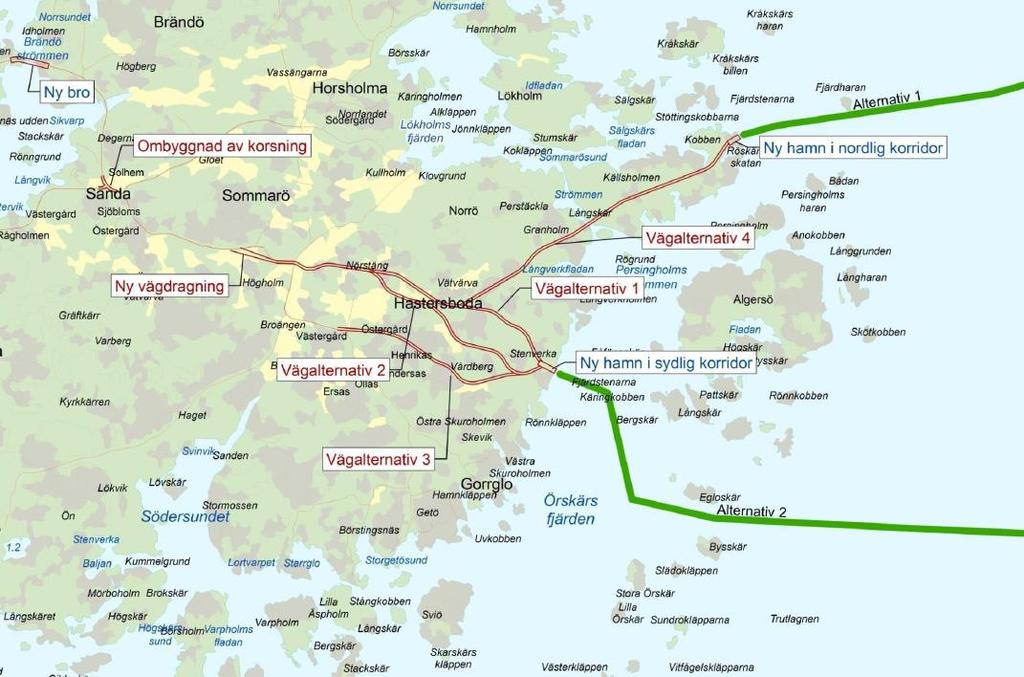 med Hastersboda samt ett ytterligate färjefäste i Hastersboda förutom de investeringar som planeras i alternativ Överö+Hastersboda.