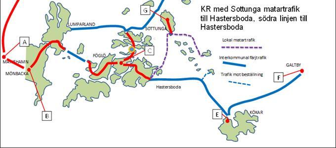 KR2017 alternativ Hastersboda bygger på att Sottunga trafikeras med en matarlinje från en ny hamn på östra Föglö, belägen i Hastersboda och att en ny farled inrättas väster om Algersö, trafiken till