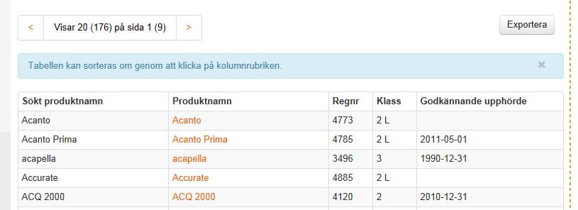 Det går oftast bra att välja en annan sorteringsordning genom att klicka på en kolumnrubrik och därmed sortera på till exempel Regnr istället.