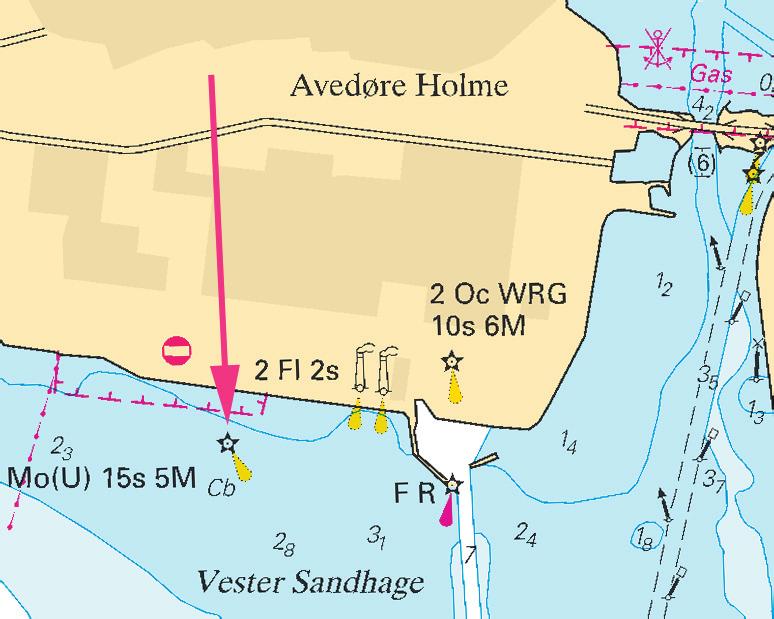 13 Nr 319 Öresund / The Sound 6638 Sjökort/Chart: 921 Danmark. Öresund. Köpenhamn. S om Avedøre Holme. Fyr etablerad. En fyr med karaktär Mo(U) 15s 5M har etablerats i vattnet S om Avedøre Holme.