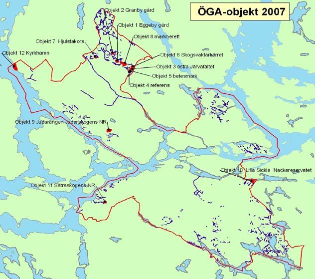 ÖGA-transekt 202 20 Hansta skogs gräsmark Röda lades ut 2007 Gula lades ut 202 22 Grimstafältet 2 Tyska botten 6 Sätra varpaängen 7 Sätra båtvarv 9 Årsta Sköntorp 8