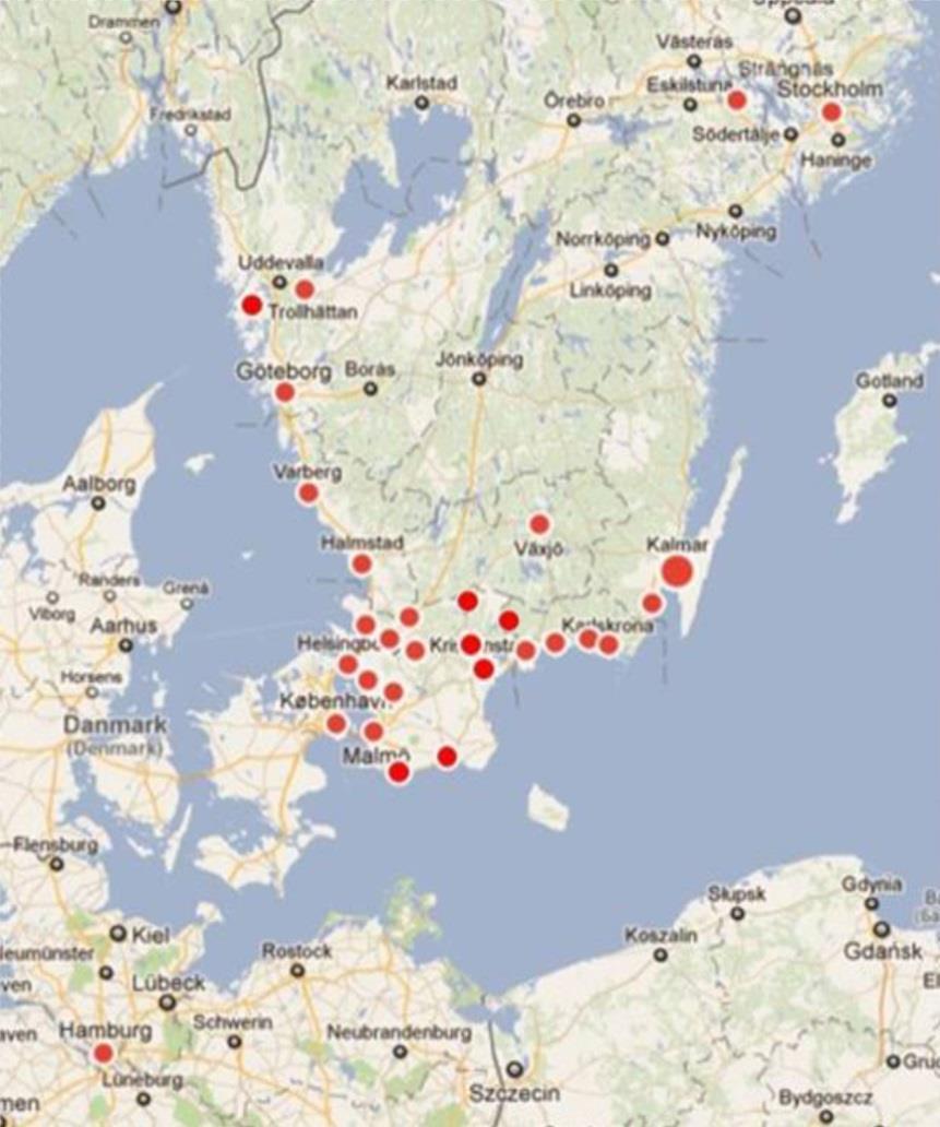 Örebro Örkelljunga Ängelholm Malmö Helsingborg/Ekeby Broby Kristianstad Olofström,