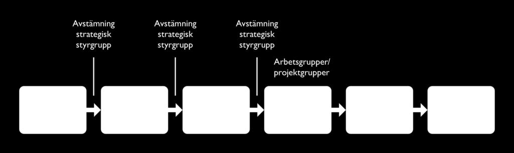 Arbetet med respektive fokusområde Arbetet leds av ansvarig för fokusområdet med stöd av samordnaren Strategisk styrgrupp utser ansvarig för respektive fokusområde (medlem i ledningsgruppen), en