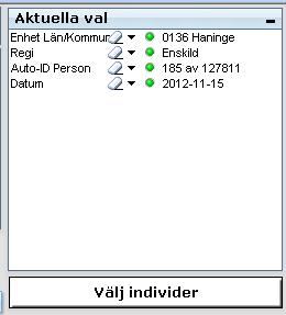 För att enkelt kunna välja en grupp individer som är resultatet av utfört urval så finns knappen Välj individer. Individerna väljs då och samtliga övriga urval plockas sedan automatiskt bort.