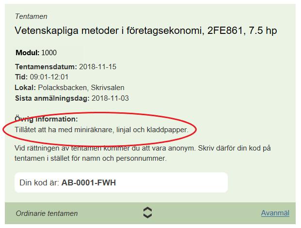 11. Fyll i e-postadresser till de administratörer/lärare som ska få information om tentamenstillfället (den administratör som senast uppdaterade tentamensanmälan får automatiskt ett e-postmeddelande