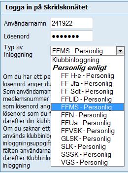 Friluftsfrämjandet, samt lösenord, och se till