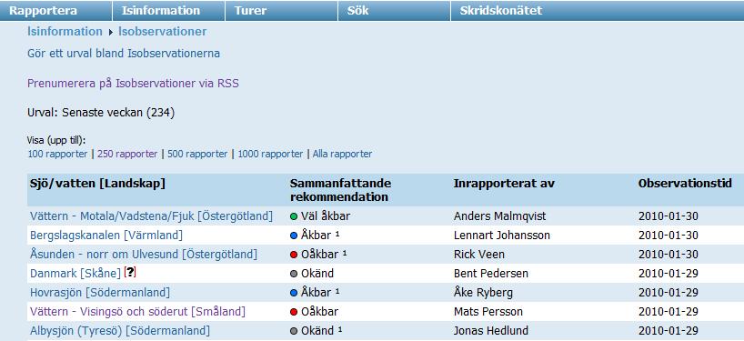 Isobservationer (läsa) Isobservationer visas med de senaste