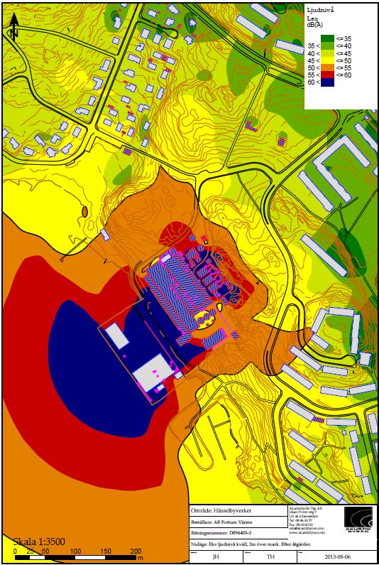 nedan visar ekvivalent ljudnivå kväll (kl. 18-22), 2 meter över mark.