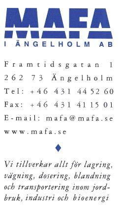 Manual - MAFA Maflex transportskruv Pos Antal Beskrivning 8--8 Erik FA i Ängelholm AB Datum Ritad av Kontrollerad