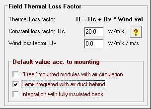 Figur 37 Grundvärden för beräkning av termiska förluster i PVsyst enligt skärmdump från programmet. 4.