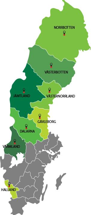 Medlemmar De 34 medlemskommunerna kommer från länen enligt följande: Norrbotten 4 Västerbotten 5 Västernorrland 2 Jämtland 7 Gävleborg 4 Dalarna 8 Värmland 3 Halland 1 De 34 medlemskommunerna är