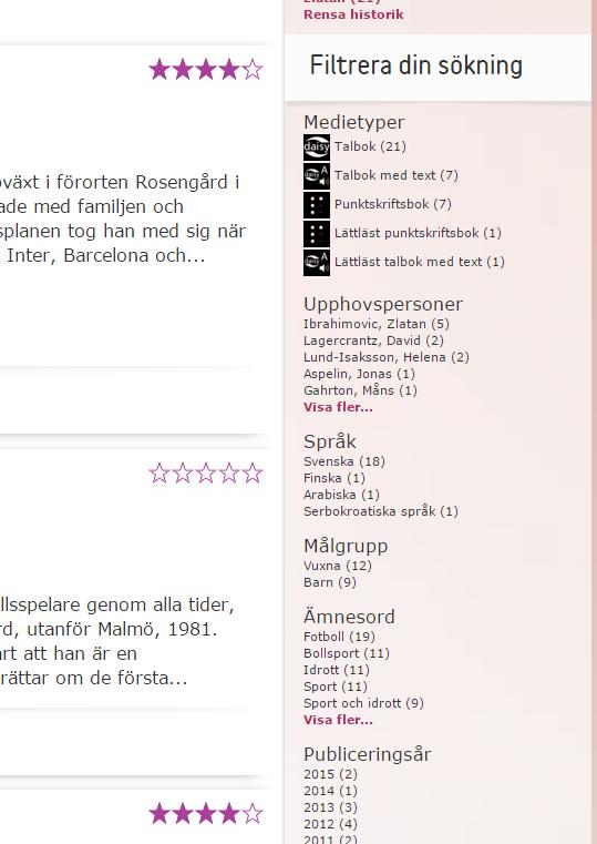 Om du klickar på ett förslag så söker katalogen automatiskt efter det du klickade på.
