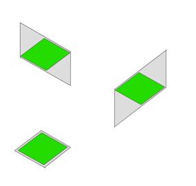 Figur 2.2.2 Koordinataxlar och typer. Koordinataxlarnas lutningar utgörs av förbestämda konstanter i programmet.