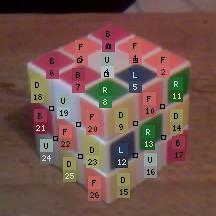 3.4 Fjärde kuben Den fjärde kuben står på ett bord och är fotad med en webbkamera. Fotot har låg upplösning och är oskarpt. Färgerna är bleka och bakgrunden är ett träbord.