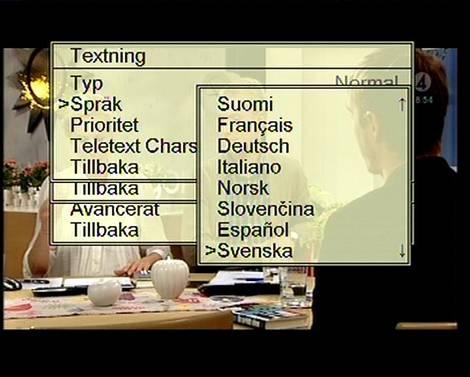 8.1.4 Nationellt Denna meny används för att ändra nationella inställningar. Det finns förval för textning, ljudspråk, kanalsökning och menyspråk. 8.1.5 Nationellt textning I denna meny görs inställningar för textning.