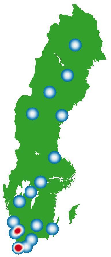Flest projekt i söder Kartan visar att de flesta projekten finns i de södra delarna av Sverige. Många projekt som länsstyrelserna beviljat gäller ofta hela länet och inte enbart en specifik plats.