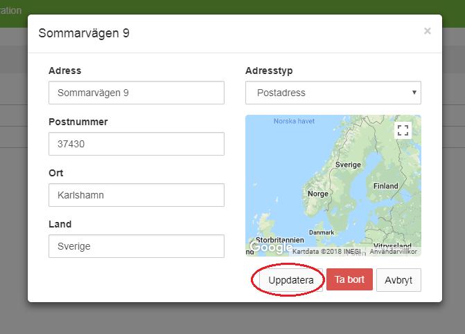 informationen är korrekt stäng ner rutan genom att klicka på krysset längst upp i