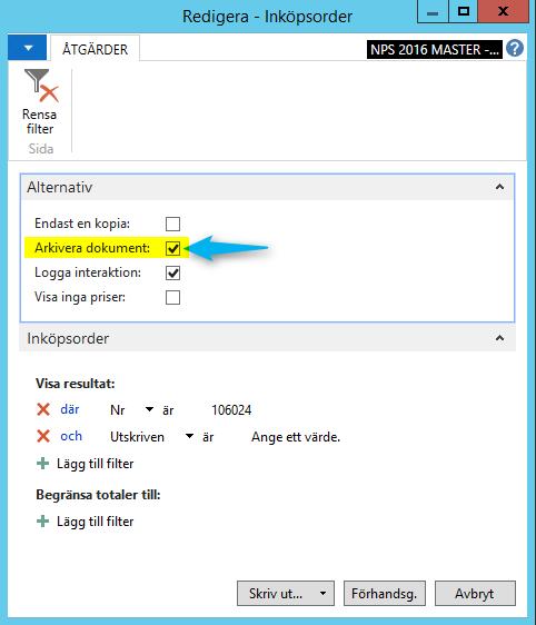 Det går också att arkivera offerten/ordern utan att skriva ut den.