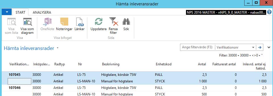 Markera de rader som ska med på inköpsfakturan