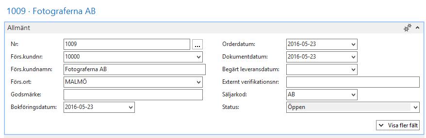 Fältförklaring fliken Allmänt: Nr Förs.kundnr Förs.kundnamn Förs.