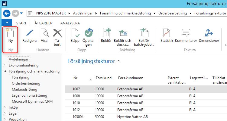 Fältförklaring fliken Allmänt: Ser i stort sett likadan ut som kortet på försäljningsorder. Nr Förs. Kundnr Bokföringsdatum Dokumentdatum Erhålls med automatik när du trycker Enter i fältet.