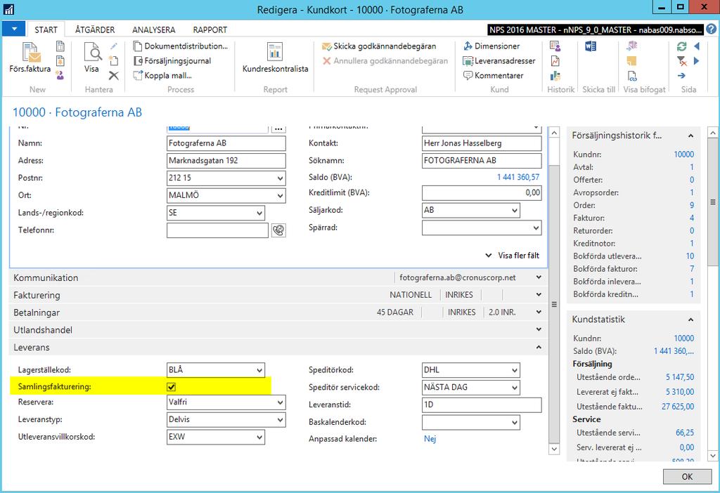 Alla orders för kunden som skall samlingsfaktureras måste vara utlevererade. När utleveransen av ordnarna är klar så kan samlingsfaktureringen påbörjas.