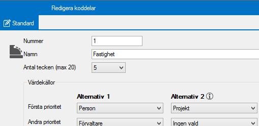 Valet gäller för Alternativ 1 under Koddelsinställningen ovan.