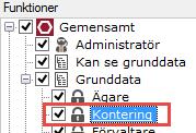 BEHÖRIGHET Den som ska ändra inställningarna under koddelar och konteringarna måste ha behörighet för det. Det är Kontering under Meny->Inställningar->Systeminställningar->Behörigheter->Roller.