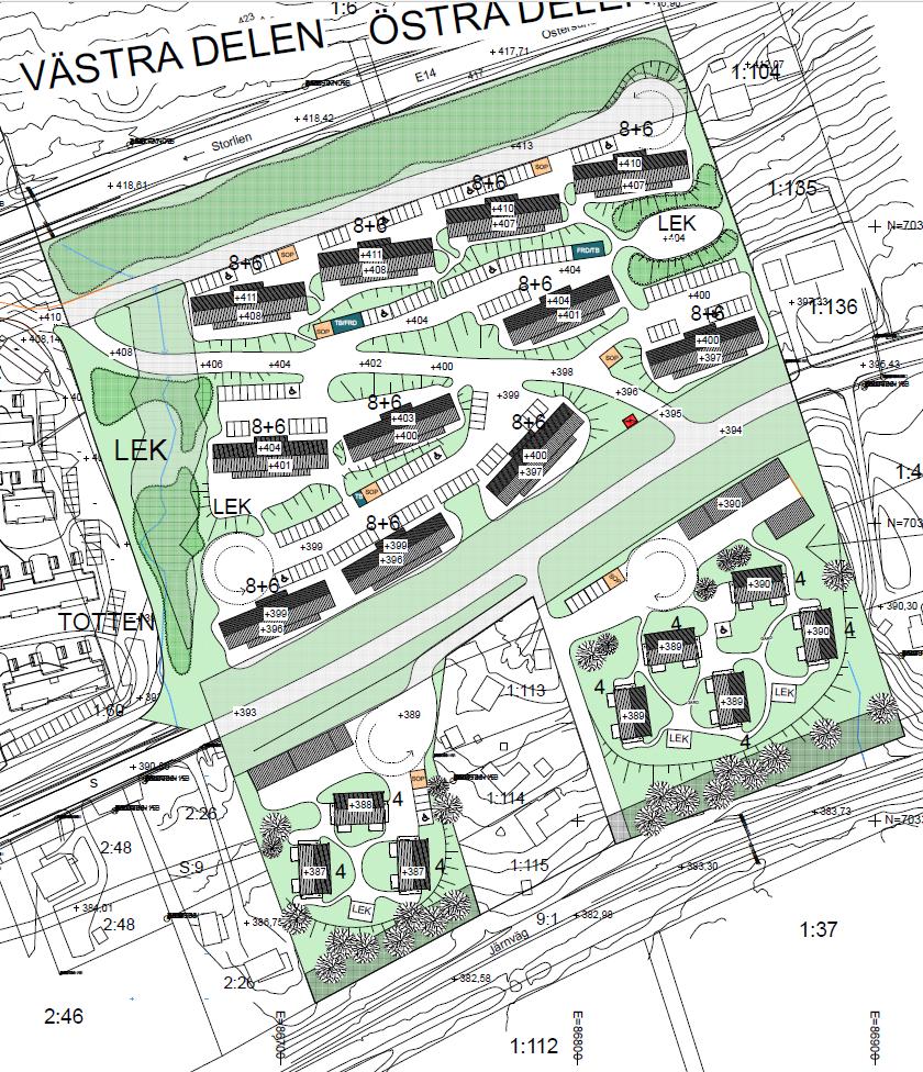 Figur 1. Mörviken, Tegefjäll situationsplan. Skiss Gisterå Sjöstrand 2018-02-26. Förutsättningar Nedan beskrivs de förutsättningar som dagvattenutredningen har tagit hänsyn till.