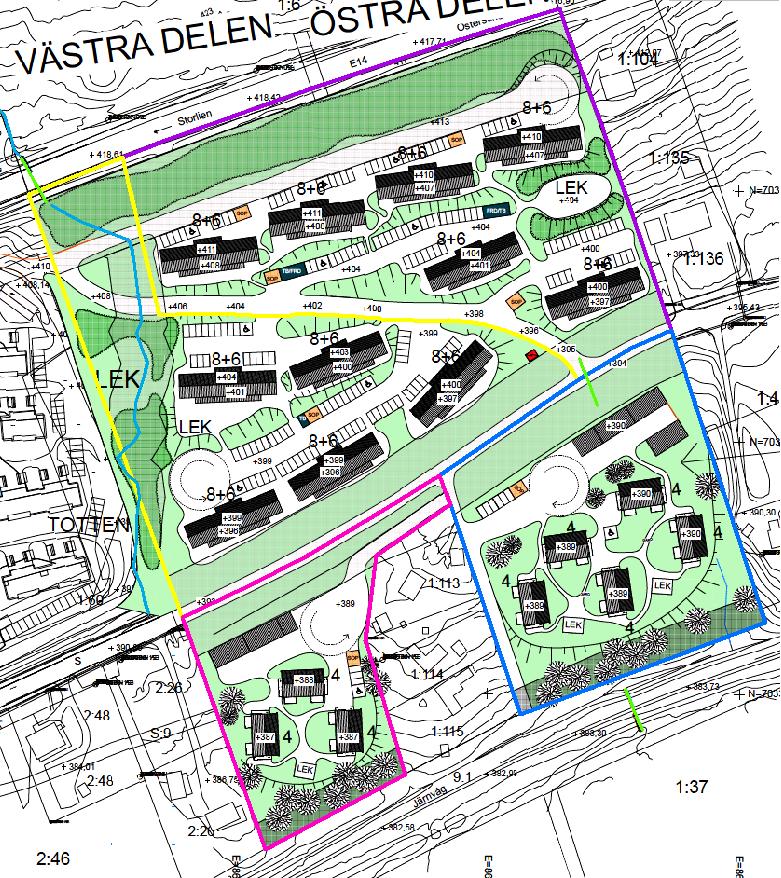 4 3 2 1 Figur 3. Aktuellt planområde med indelning i fyra delavrinningsområden med tillhörande utsläppspunkt.