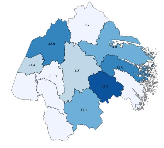 5 Positiv utveckling i sex av 13 kommuner I Östergötland har utvecklingen varit positiv i sex av de nio kommuner som statistik kunnat redovisas för under det första kvartalet 2018.