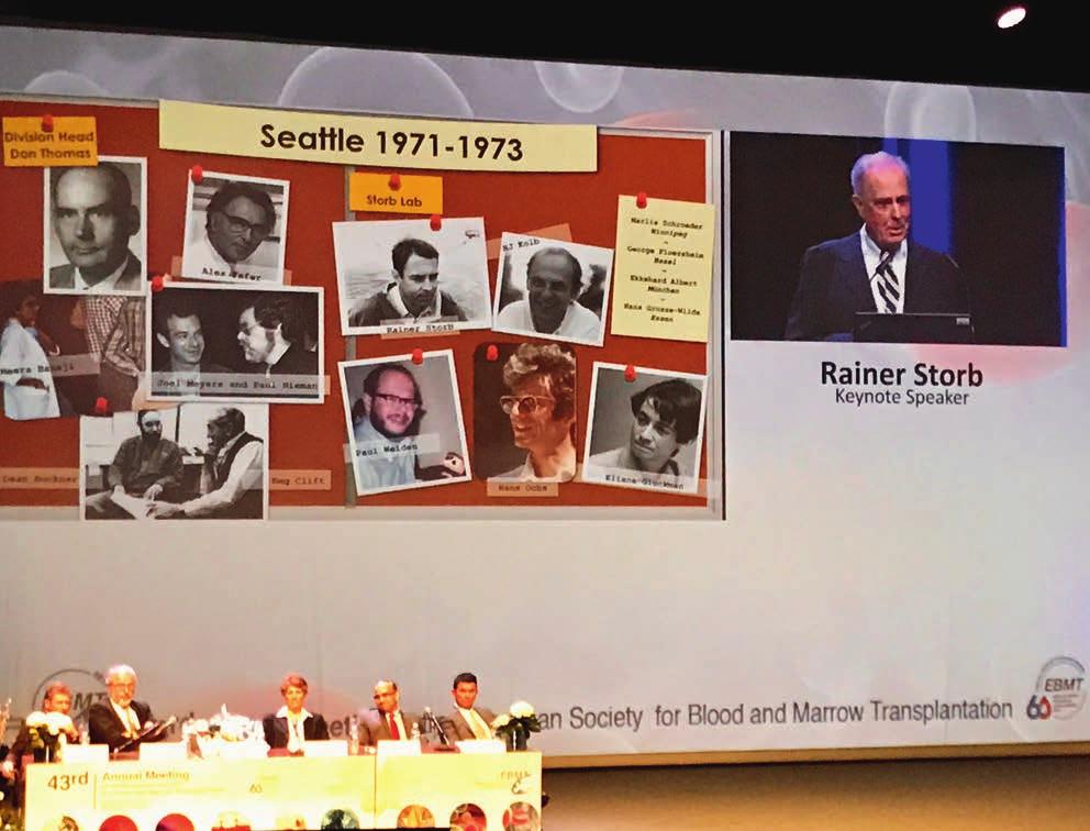 Rainer Storb höll en hedersföreläsning där han beskrev benmärgstransplantationens födelse för 60 år sedan. Det var teamet i Seattle som lade grunden för dagens transplantationsmetoder.