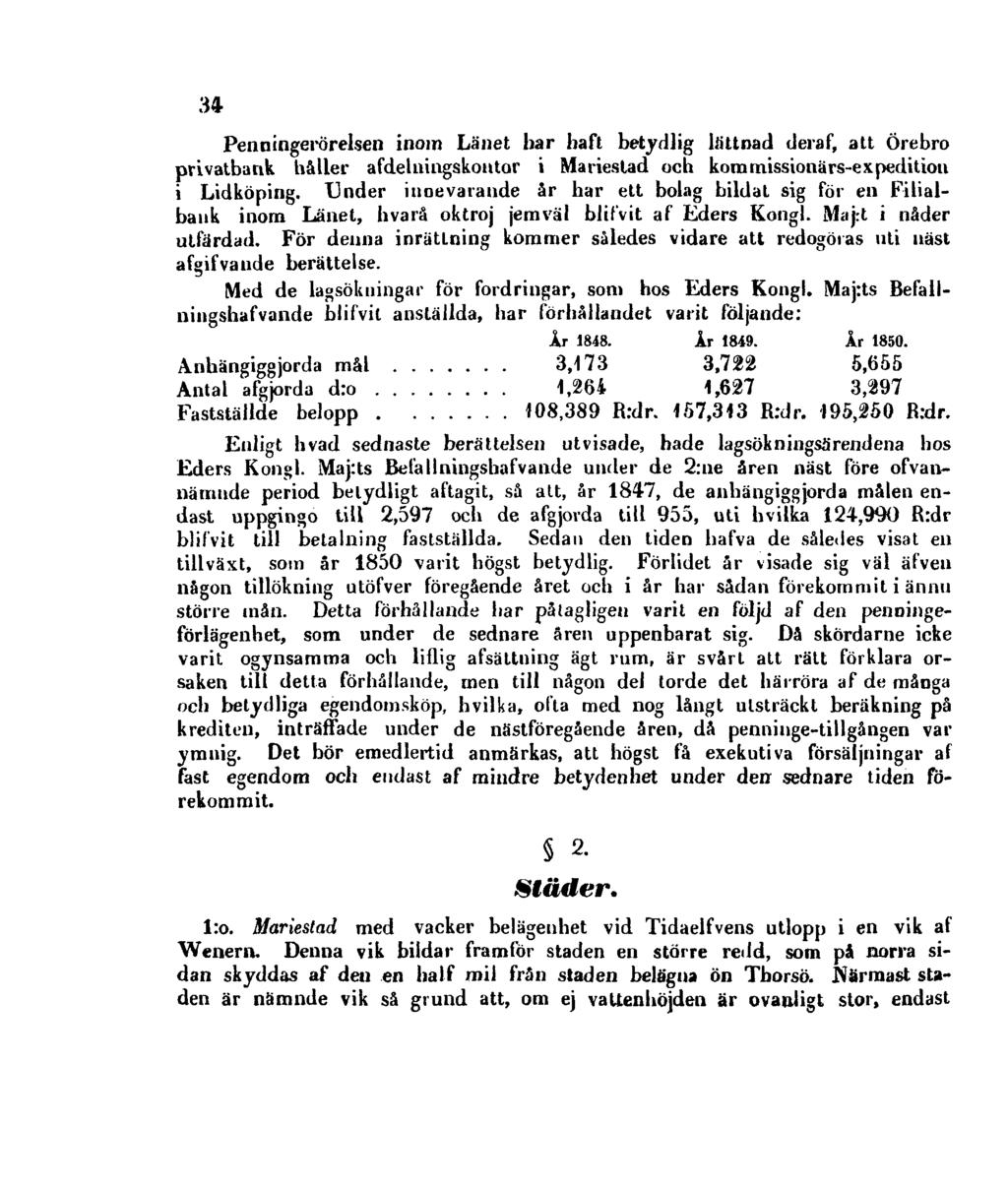 34 Penningerörelsen inom Länet har haft betydlig lättnad deraf, att Örebro privatbank håller afdelningskontor i Mariestad och kommissionärs-expedition i Lidköping.