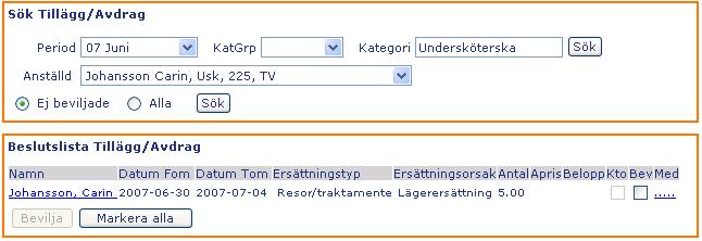 Tillägg/Avdrag Vill du ändra i detaljerna eller ta bort klickar du på medarbetarens