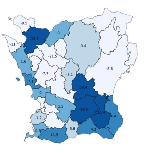 5 Positiv utveckling i 12 skånska kommuner Bland Skånes kommuner hade 12 kommuner en positiv utveckling av gästnätter under jan-nov 2017 medan 9 backade och 12 kommuner hade för få anläggningar för