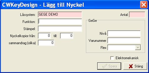 Stämpel måste fyllas i. För att göra sammandrag skriv antal i Sammandrag Åter till låsschemat här ser du den nya cylindern och nyckeln, men utan kryss. Dubbelklicka i de rutor som ska kryssas.