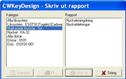 Rapporter Ett antal rapporter kan tas ut från CW KeyDesign.