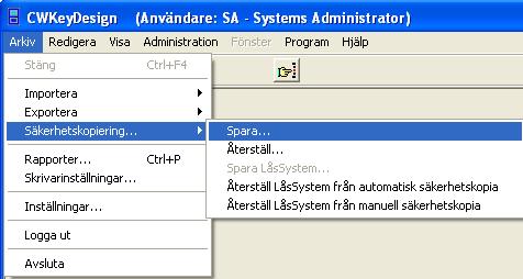 Som SA kan du också ta en säkerhetskopia på databasen direkt i programmet, som