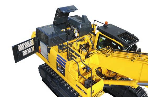 Enkelt underhåll Skärm för grundläggande underhåll Viktiga servicepunkter Komatsu utformade PC490/LC-11 med centraliserade och bekvämt placerade servicepunkter, nödvändiga inspektioner och